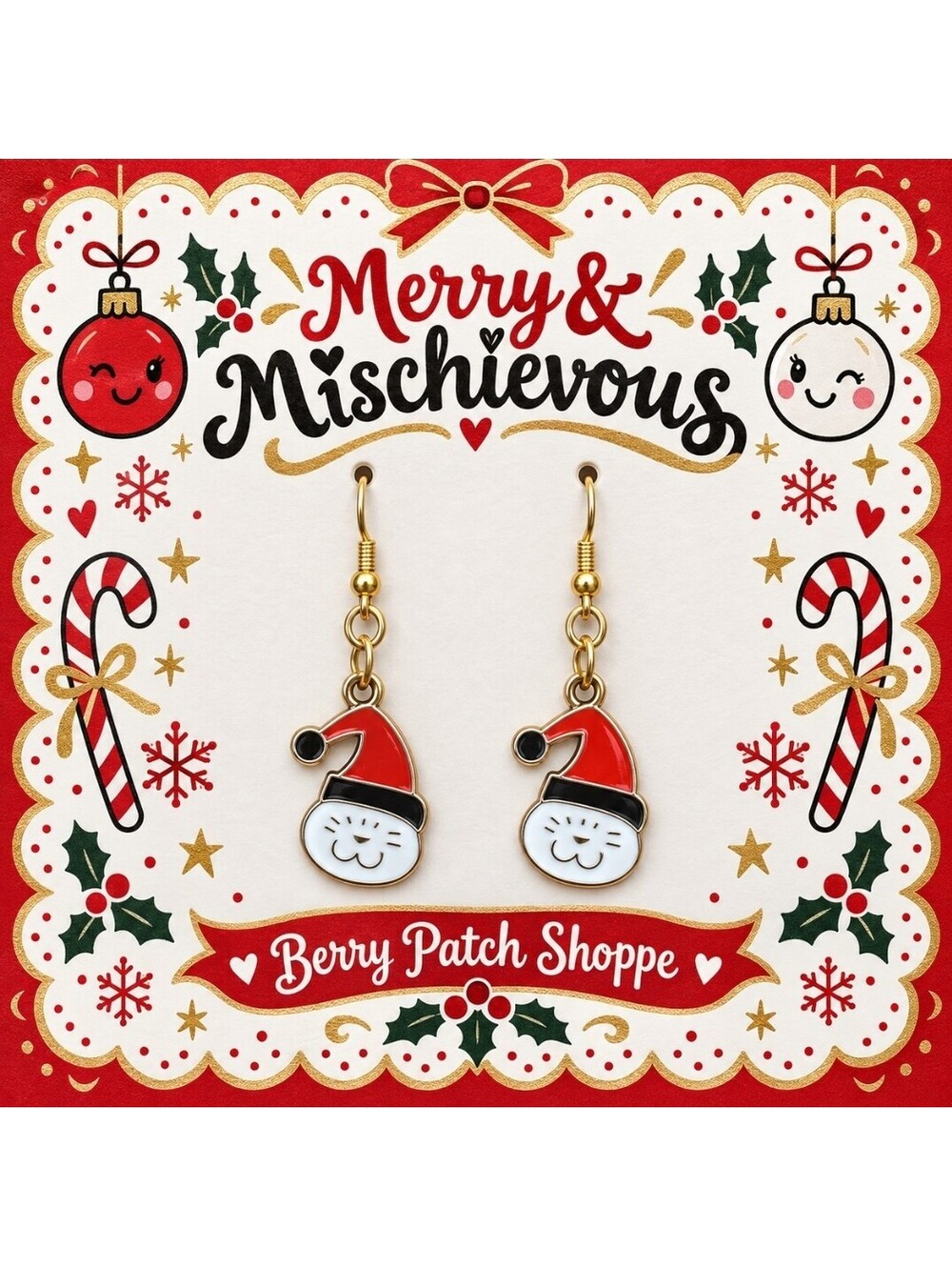 Merry & Mischievous Santa's Little Helper Holiday Earrings